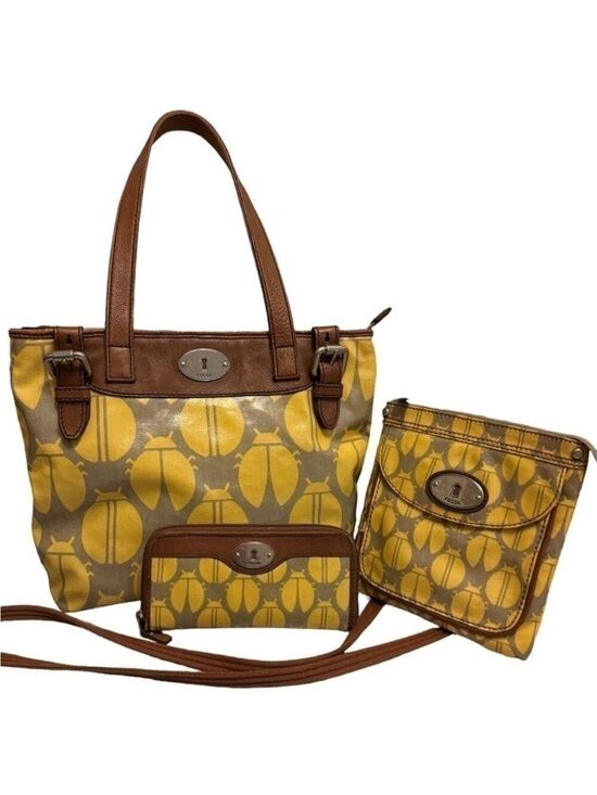 Fossil Handbags - Fossil Key Per Set Tote Crossbody Bag and Wallet Ladybug